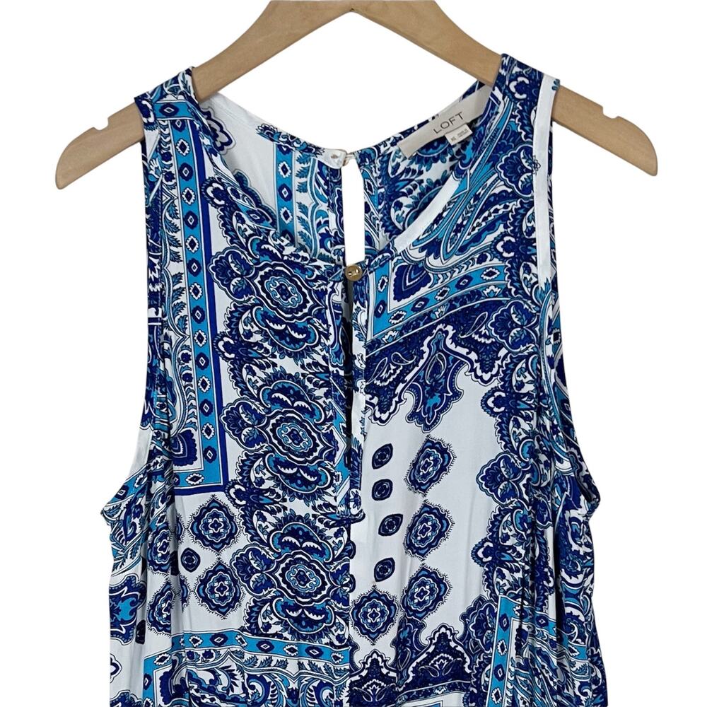 LOFT Paisley Print Wide Leg Cropped Jumpsuit Blue and White Size Medium - Picture 4 of 9
